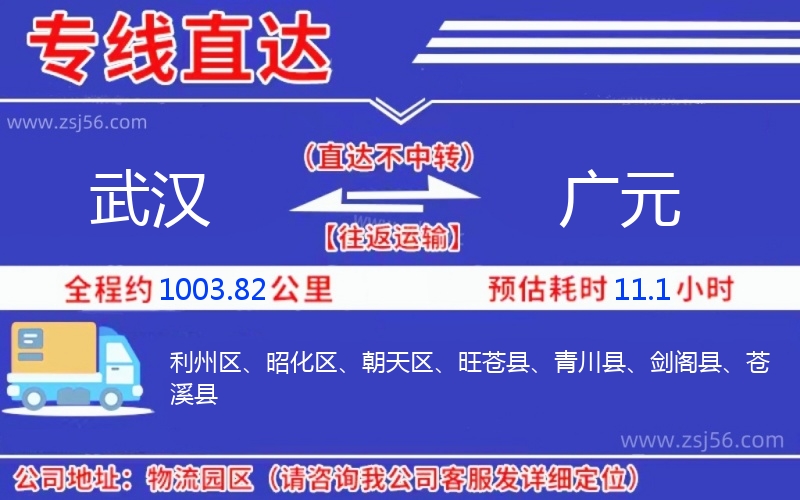 武漢到廣元物流公司